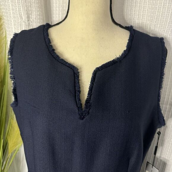 NEW Karl Lagerfeld Paris Womens 12 Blue Sleeveless Tonal Tweed Pocket Dress - Picture 2 of 10